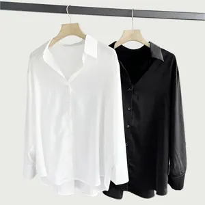 2023 OEM Fashion Silk Women's Clothing Lady Satin Casual Workplace Outfit Elegant Long Sleeve T Shirts