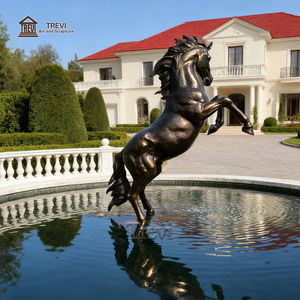 TREVI 프라이빗 레지던스 프론트 풀 황동 동물 아트 데코 동상 대형 블랙 브론즈 Prancing 말 조각 판매 - Product Image 6