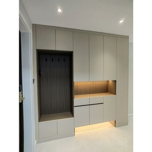 Meuble d'entrée en bois de style américain moderne, organisateur de buanderie intégré sur mesure, patère à manteaux, banc à <span class=keywords><strong>chaussures</strong></span>, grande capacité <span class=keywords><strong>pour</strong></span> couloir - Product Image 4