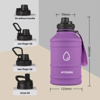 Bouteille d'eau de sport 2200 ml, écologique, en acier inoxydable 304 à paroi simple, 64 oz (2,2 L), pour usage extérieur, personnalisable