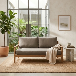premium teak wood living room sofa, a fabric-covered wooden sofa that <b>combines</b> luxury and comfort in one furniture set - Product Image 4