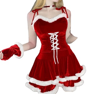 Set di Lingerie Natalizia e di Halloween per Donne, Mini Abito in Poliestere con Bordo in Pelliccia, <span class=keywords><strong>Costume</strong></span> Divertente da Gatta per Feste e Cosplay - Product Image 1
