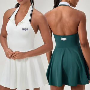 Robe de sport personnalisée pour femme, respirante, pour pickleball, golf et tennis, avec dos élégant, col en V, sans manches, style licou, jupe de tennis - Product Image 1