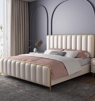 Lit en cuir moderne et luxueux de 1,8 m (Queen ou Double) avec rembourrage doux massant pour chambre principale ou lit de mariage