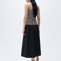 Robe longue tricotée sans bretelles à volants pour femme, style épaules dénudées, rayée et découpée, collection été, vente chaude usine