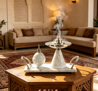 Ensemble de brûleur d'encens Mubkhar en marbre naturel de luxe avec plateau pour la décoration de table à domicile, hôtel, Ramadan, style arabe, Moyen-Orient