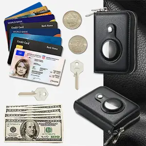 الأعلى مبيعًا محفظة متعددة الوظائف RFID مزودة بفرشاة للحماية من السرقة والبطاقات والأموال والمفاتيح حقيبة تخزين مزودة بسحّاب مزدوج لتثبيت AirTag
