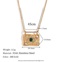 Ensemble de Bijoux Tendance en Acier Inoxydable Plaqué Or Léger de Luxe, Collier Pendentif Zircone Œil de Malachite Style Ins, Chaîne Géométrique