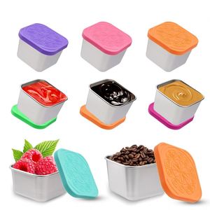 Vaisselle en acier inoxydable 304, récipient à salade/tomate réutilisable anti-fuite de 60/180 ml, assiette/boîte avec couvercle en silicone - Product Image 1