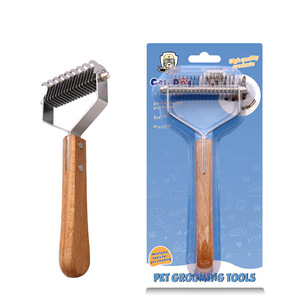 J013 Peine <span class=keywords><strong>para</strong></span> mascotas con mango de madera de 17 dientes <span class=keywords><strong>para</strong></span> desenredar nudos, <span class=keywords><strong>para</strong></span> gatos y perros grandes, con blíster - Product Image 1