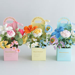 Toptan el-tığ işi çiçek buketi Pot bitkiler yapay tarzı gül el-tığ işi Pot çiçekler - Product Image 4