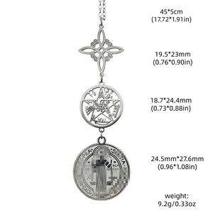 Cadena <span class=keywords><strong>de</strong></span> bambú <span class=keywords><strong>de</strong></span> acero inoxidable con triple colgante, grabado a doble cara, pentagrama <span class=keywords><strong>de</strong></span> San Benito, regalo <span class=keywords><strong>de</strong></span> bruja, superventas transfronterizo - Product Image 4