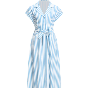 ชุดแมกซี่คอตตอนลินินสำหรับผู้หญิง, ชุดเดรสลำลองคอตตอน<span class=keywords><strong>ล</strong></span>ินินเสื้อเชิ้ต<span class=keywords><strong>ล</strong></span>ำลองกระดุมด้านหน้า<span class=keywords><strong>ล</strong></span>ายทางสำหรับฤดูร้อน - Product Image 1