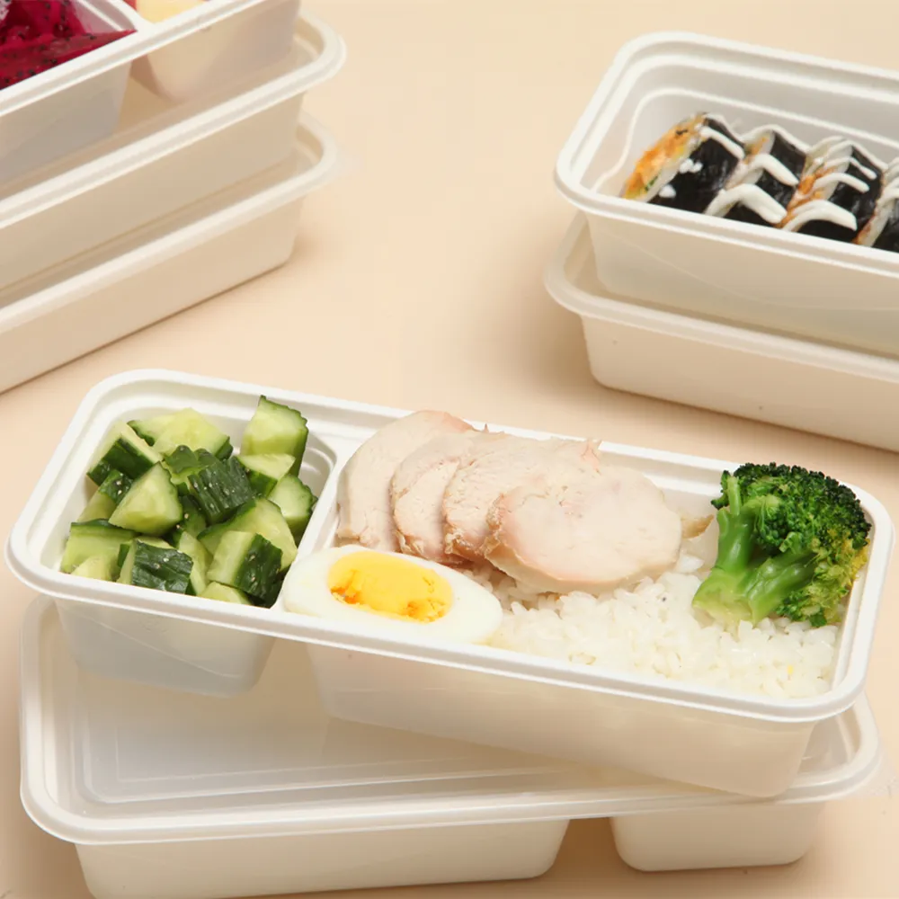 Umwelt freundliche Einweg-mikrowellen geeignete Bento-Brotdose biologisch abbaubare Zuckerrohr faser PLA Takeaway Food Containers Set