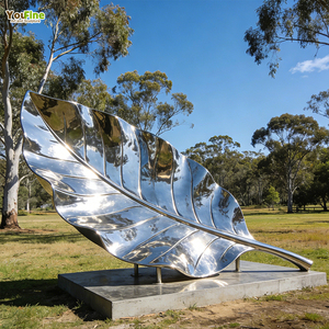 Escultura de Metal de arte público al aire libre, estatua de jardín moderna, escultura de acero inoxidable de hoja - Product Image 5