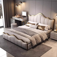 Cama King-size Moderna de Cuero Suave con Estructura de Madera Dorada, Tapicería Acolchada Personalizable, Duradera y Comercial, para Apartamentos y Hoteles Love Zone