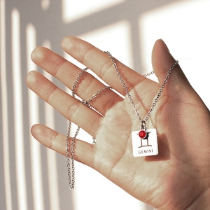 De moda del encanto regalos de cumpleaños de las mujeres de plata de cadena de acero inoxidable piedra colgante signo del zodiaco collar - Product Image 3