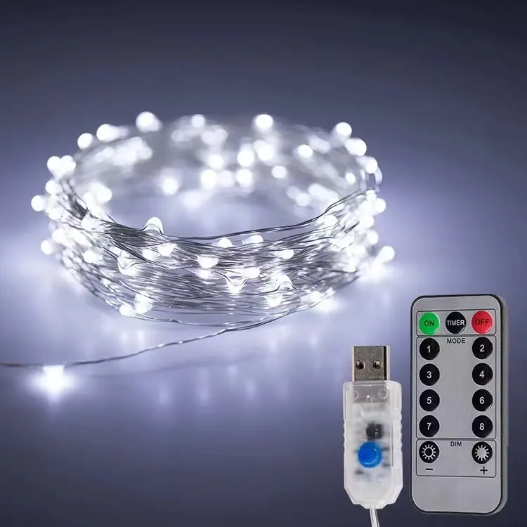 गर्म सफेद परी रोशनी बैटरी संचालित तांबे के तार के लिए रिमोट कंट्रोल के साथ एलईडी स्ट्रिंग रोशनी क्रिसमस की सजावट