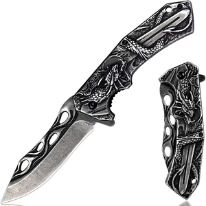 Navaja Plegable de 8.1 Pulgadas con Grabado de Dragón Multicolor, Acero 3Cr13 con Clip, Herramienta EDC para Camping, DIY, OEM, Recubrimiento de Titanio Personalizado - Product Image 5
