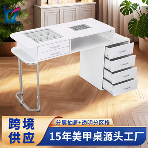 Mesa de Manicura Hongzi Blanca de Doble Capa con Colector de Polvo, 12 Compartimentos, Diseño Minimalista - Product Image 4