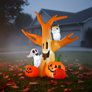 Arbre d'Halloween gonflable avec hibou, fantôme et citrouilles, décoration de jardin extérieure en PVC pour décorations festives - Product Image 2