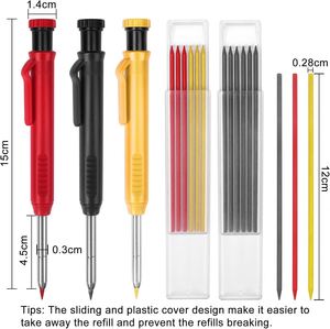 Solid Carpenter Pencil with Built-in Sharpener Deep Hole Mechanical Pencil Marker for Woodworking Construction Architect - Product Image 2
