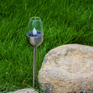 Hejia Outdoor Solar Ground <b>Light</b> Stainless Steel Wine Glass Led Flame Lamp For Garden Pathway Lighting - Product Image 3