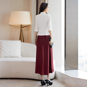 Acetate Satin Slip Dress V-Neck Mid Length Solid Color Elegant For Layering Women's Evening Dress With Blazer Option - Product Image 4