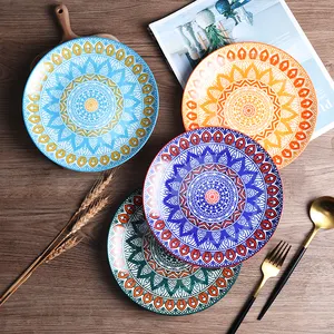 Wholesale 8 Inch Tableware Decor Porcelain Dinnerware Under-glazed Ceramic Bohemian Dinner Plates