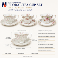 Ensemble de tasses à café en céramique de style britannique, 230 ml, tasse à café en céramique florale avec soucoupe, ensemble de tasses à thé en céramique pour salle à manger