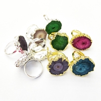 Hot Koop Vergulde Koperen Sieraden Ring 18K Vergulde Ringen Gold Randen Multi Kleur Solar Quartz Stone Ring Verstelbare voor Vrouwen