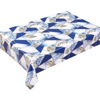Nappe de table en PVC de luxe à motif géométrique marbré avec feuilles tropicales dorées, imperméable et anti-taches