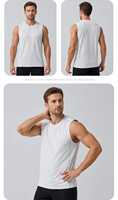 Débardeur Homme Personnalisé OEM avec Logo Imprimé, Sans Manches, Coutures Contrastées, Séchage Rapide, Respirant, pour Gym et Course à Pied