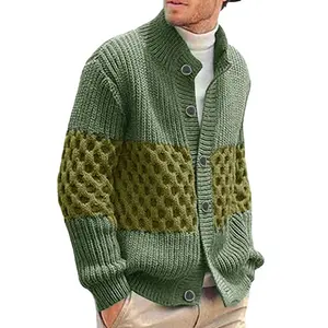 cable Strickknopf Farbblock Kartenstrickjacke Strickpullover Herren Herren Pullover individuell gestrickt Rundhalsausschnitt individuelle Mäntel männer individueller Wintermantel