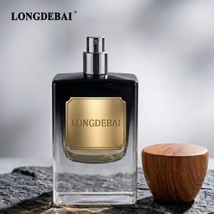 Custom <b>Sticker</b> Crimp Black Rectangle Empty 30ml 50ml 100ml Sprayer Gradient Glass Perfume Bottles with ASH Wooden Cap - Product Image 3