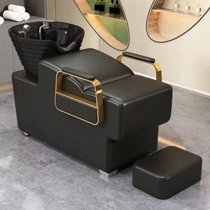 Modern Black <b>Salon</b> <b>Furniture</b> Shampoo Backwash Unit Sink Station Washing Hair Bed Tilting Ceramic Sink With Adjustable Seat - Product Image 5