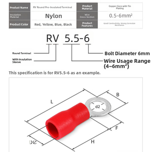 Đồng thau điện dập Vòng thiết bị đầu cuối cách điện cáp Lug dây uốn nối Spade & Vòng Spade thiết bị đầu cuối - Product Image 4
