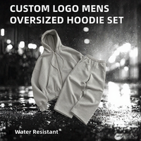 Survêtement unisexe avec logo personnalisé, 100% coton, imperméable et respirant, comprenant un sweat à capuche court zippé et un pantalon de survêtement oversize à épaules tombantes et jambes larges 2