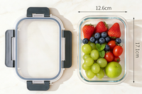 Boîte à lunch rectangulaire en verre borosilicate de 640 ml, boîte à repas bento compatible micro-ondes, récipient de stockage alimentaire pour les employés de bureau