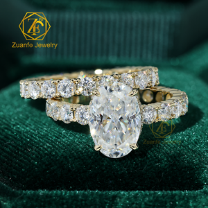 Bague de fiançailles vintage en or jaune 14 carats 18 carats 2CT 3CT ovale Moissanite diamant ensembles de mariée pour femmes cadeau de mariage fête anniversaire - Product Image 1