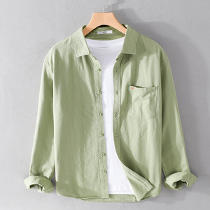 La più recente camicia Casual <span class=keywords><strong>uomo</strong></span> a maniche lunghe in puro cotone 2023 giapponese semplice e alla <span class=keywords><strong>moda</strong></span> della gioventù alla <span class=keywords><strong>moda</strong></span> camicia di cotone da <span class=keywords><strong>uomo</strong></span> - Product Image 3