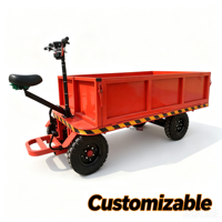 Chariot à plateau électrique avec barrières métalliques amovibles, 4 roues, conduite arrière, pour le transport de bétail et de légumes en ferme, personnalisable