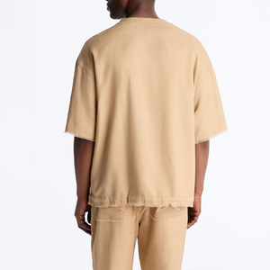 KingSen OEM Men's Breathable Linen <b>Blend</b> T Shirt Oversized Custom Embroidery Raw Edge Pocket Casual Tee Slub Cotton Streetwear - Product Image 5