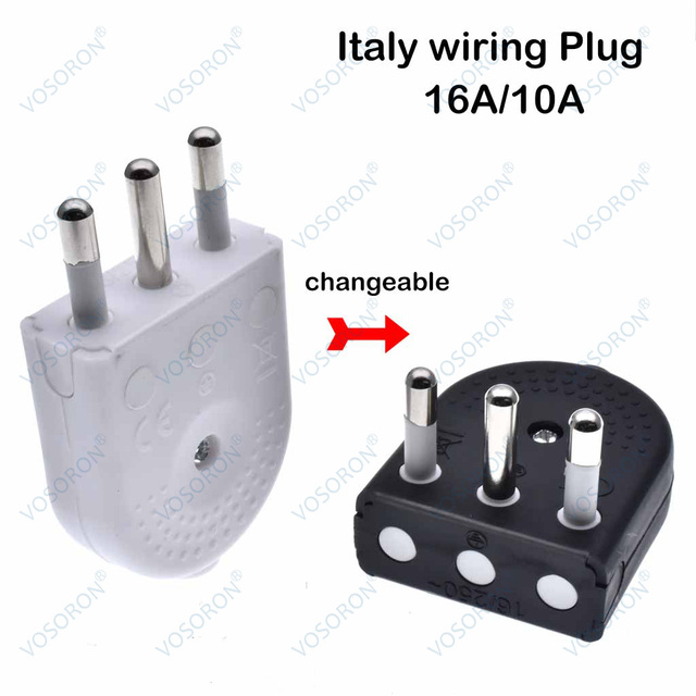 Italian Rewireable Plug 10A 16A Straight Elbow 90 Degree for Italy Power Supply Round 3 PINS Type-L Wiring Plug White Black