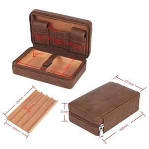 JOFI <b>Cigar</b> Case Portable Cedar Wood Leather Humidor Cutter <b>Lighter</b> Storage Bag Vintage Design Rectangular Shape Black Brown - Product Image 4