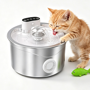 Fontaine à eau pour animaux de compagnie en acier inoxydable durable, système de filtration complet, distributeur d'eau pour plusieurs animaux - Product Image 1