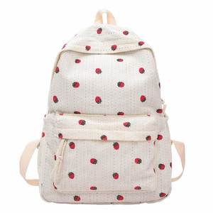 <b>Lightweight</b> Corduroy Cute Strawberry Girls Student <b>Backpack</b> Fashionable Polyester Lining School Bag - Product Image 1