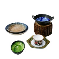 Service de vaisselle en mélamine avec logo personnalisé, style japonais, comprenant assiettes, plats à fruits et saladiers