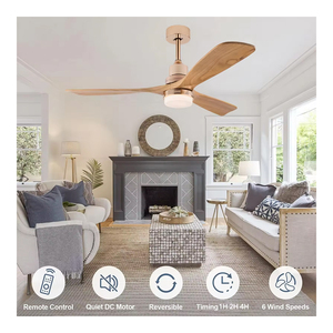 Gran oferta, ventilador de techo dorado francés Vintage, <span class=keywords><strong>Motor</strong></span> de CC de 6 velocidades, 3 aspas de ventilador de madera maciza, ventilador de techo interior silencioso LED de 22W con luz - Product Image 1