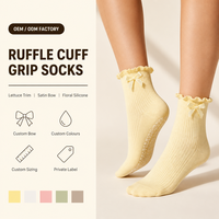 Supplier Pabrik Kaos Kaki Yoga Wanita Anti Selip dengan Rumbai dan Pita, Kaos Kaki Pilates Sol Penuh Bermotif Bunga untuk Hadiah Perusahaan